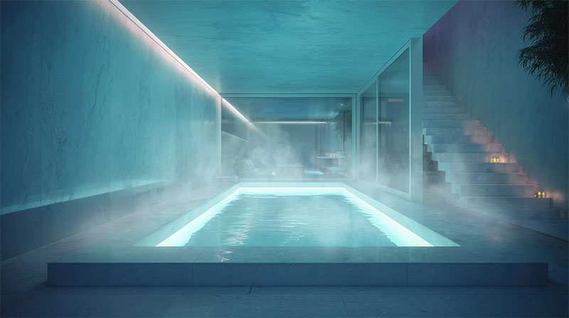 Kylmävesiallas valkoisessa tilassa.